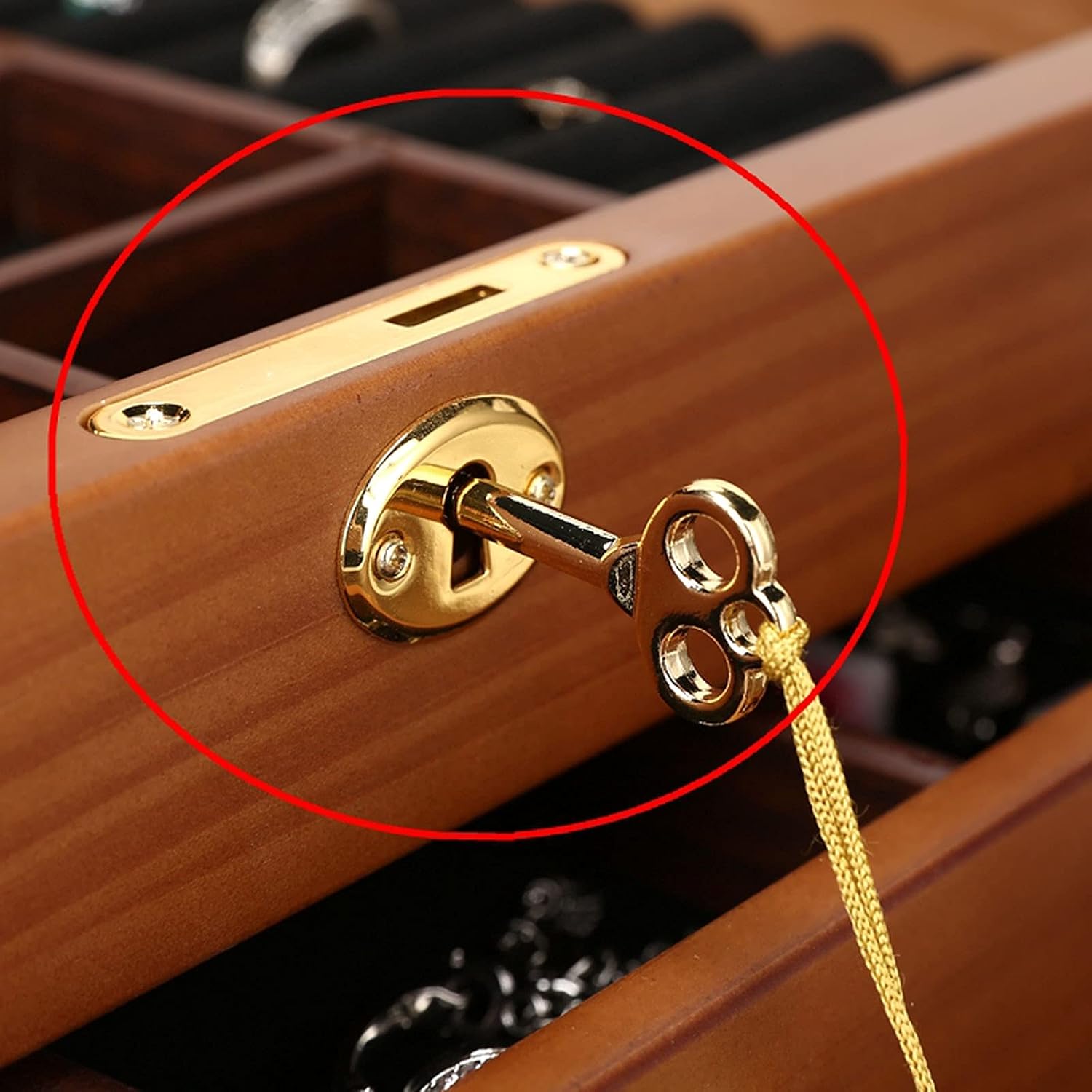 Wooden Jewelry Box with Mirror and Lock
