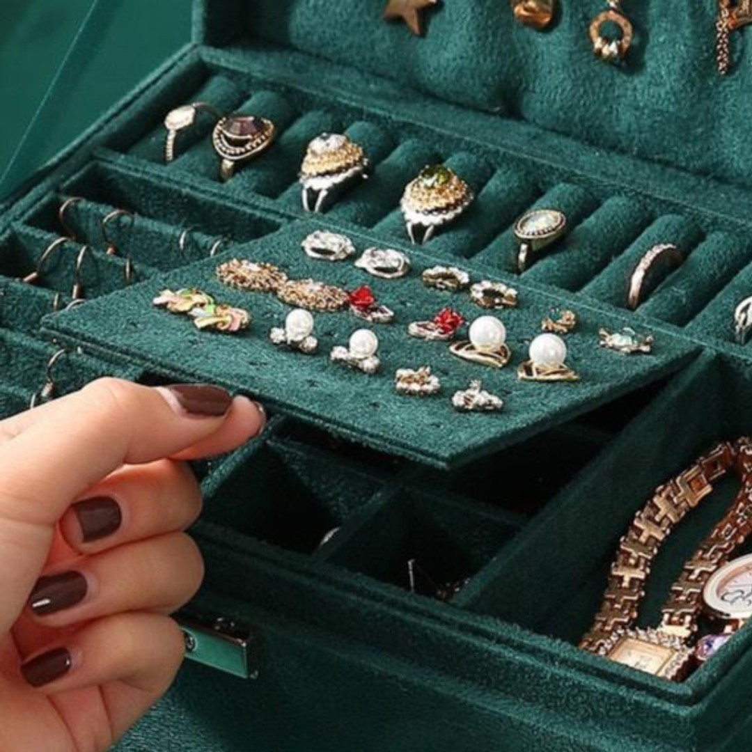 Large Velvet Jewelry Box with Lock