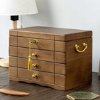 Wooden Jewelry Box with Lock and Drawers