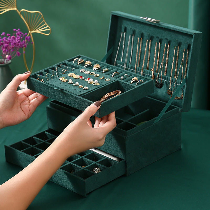 Large Velvet Jewelry Box with Lock