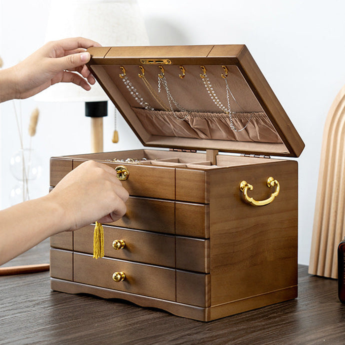 Wooden Jewelry Box with Lock and Drawers