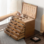 Large Wooden Jewelry Box with Multiple Drawers