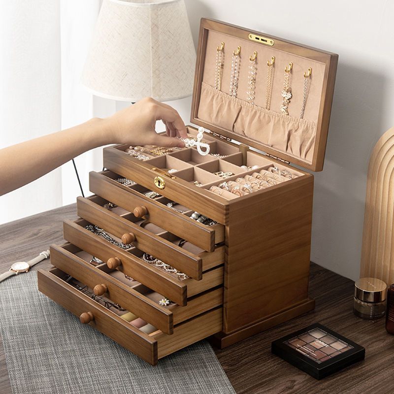 Large Wooden Jewelry Box with Multiple Drawers