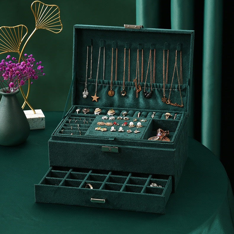 Large Velvet Jewelry Box with Lock