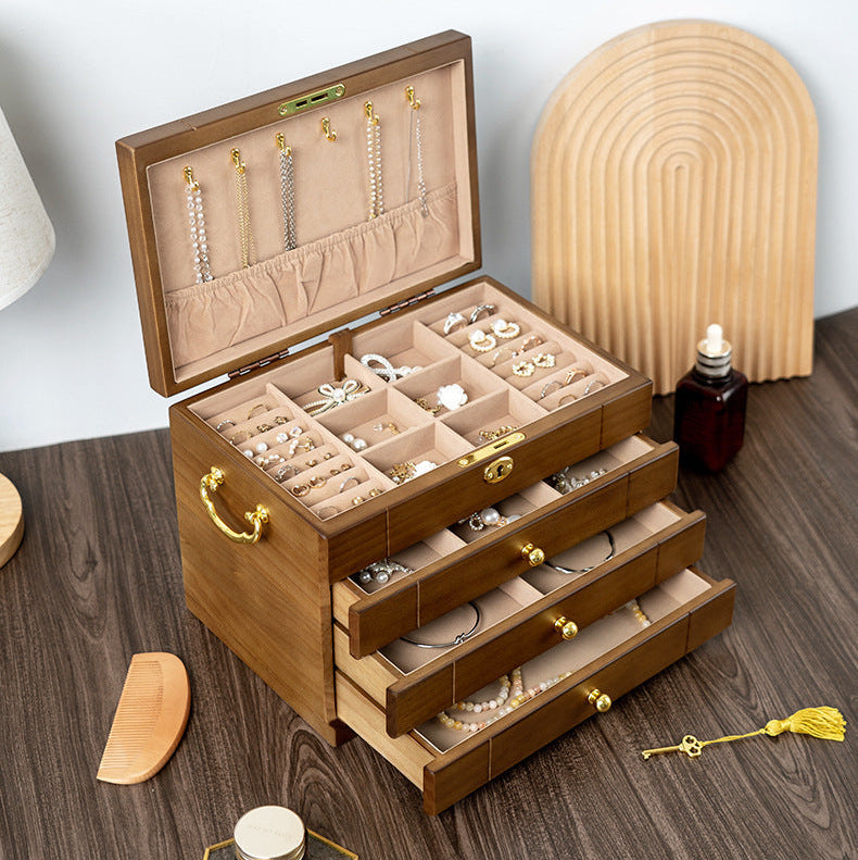 Wooden Jewelry Box with Lock and Drawers