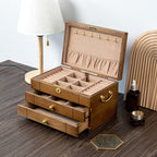 Wooden Jewelry Box with Lock and Drawers