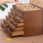 Large Wooden Jewelry Box with Multiple Drawers