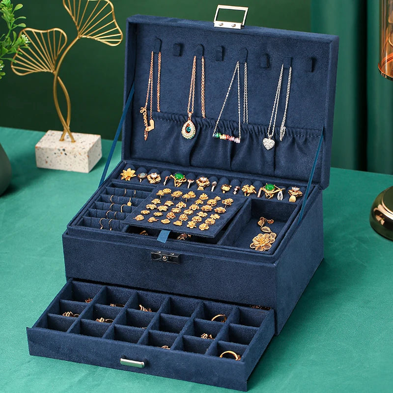 Large Velvet Jewelry Box with Lock