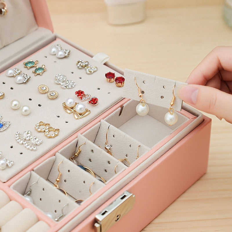Jewelry Box with Necklace Hooks and Ring Slots