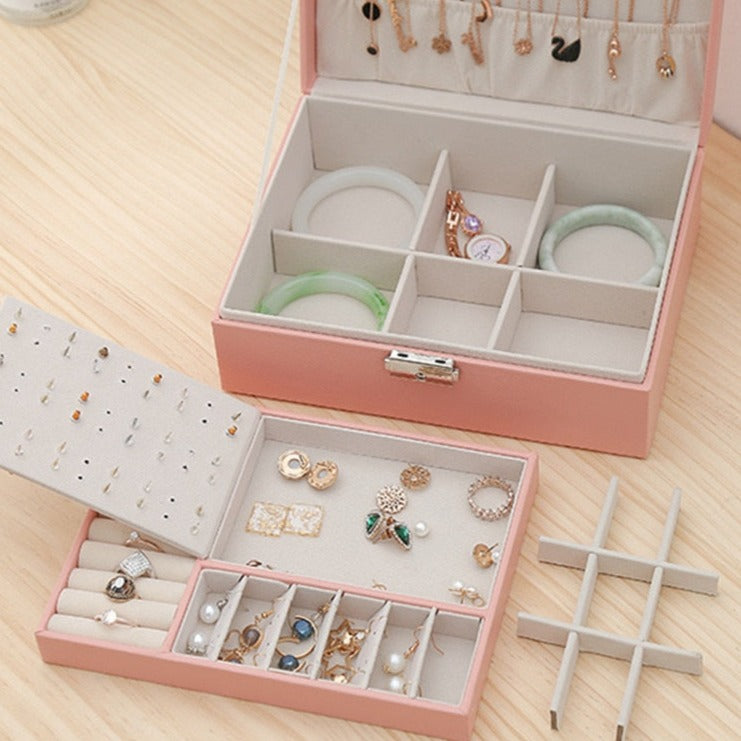 Jewelry Box with Necklace Hooks and Ring Slots