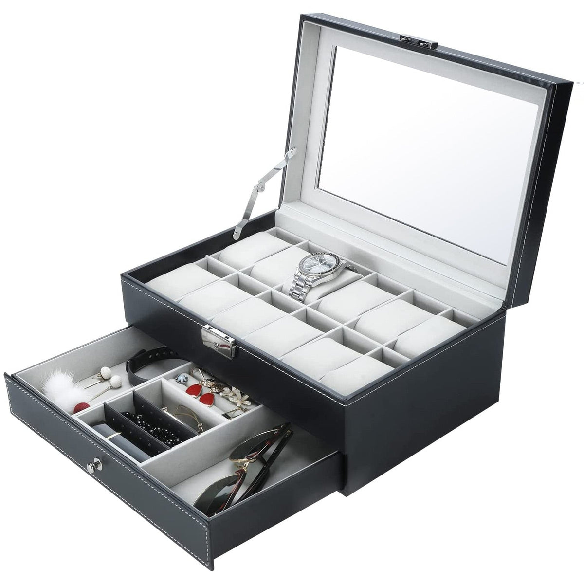 Large Men’s Jewelry Box with Watch Compartment