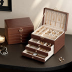 Large PU Leather Wooden Style Jewelry Box with Key Lock