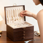 Large PU Leather Wooden Style Jewelry Box with Key Lock
