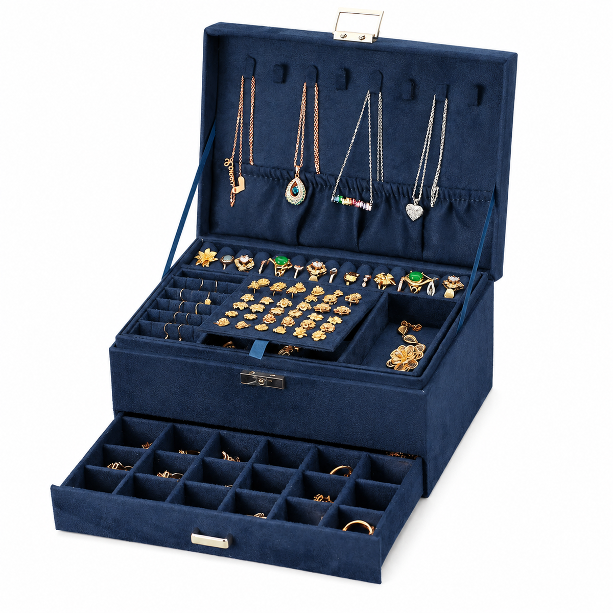 Large Velvet Jewelry Box with Lock
