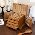 Large Vintage Wooden Jewelry Box with Side Doors