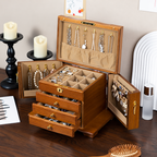 Large Vintage Wooden Jewelry Box with Side Doors