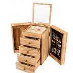 Large Wooden Jewelry Box with Mirror and Drawers