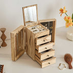 Large Wooden Jewelry Box with Mirror and Drawers