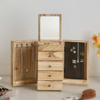 Large Wooden Jewelry Box with Mirror and Drawers