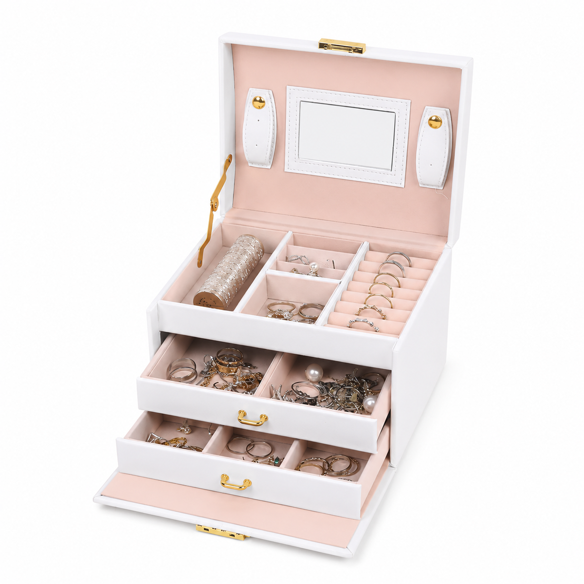 Small Portable Jewelry Box with Mirror and Lock