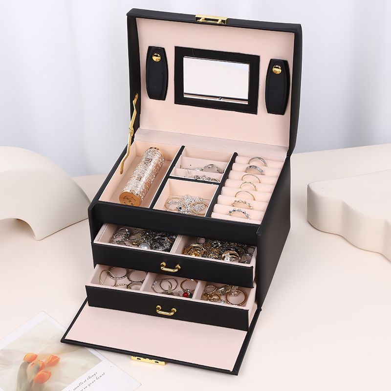 Small Portable Jewelry Box with Mirror and Lock