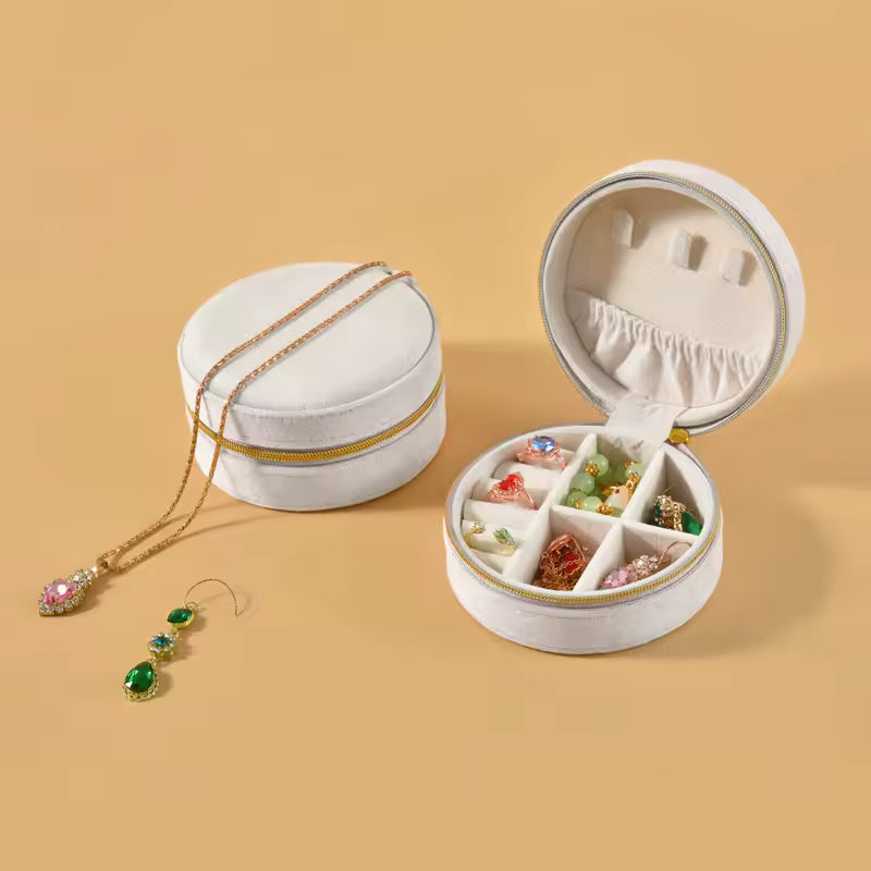 Small Round Velvet Travel Jewelry Box
