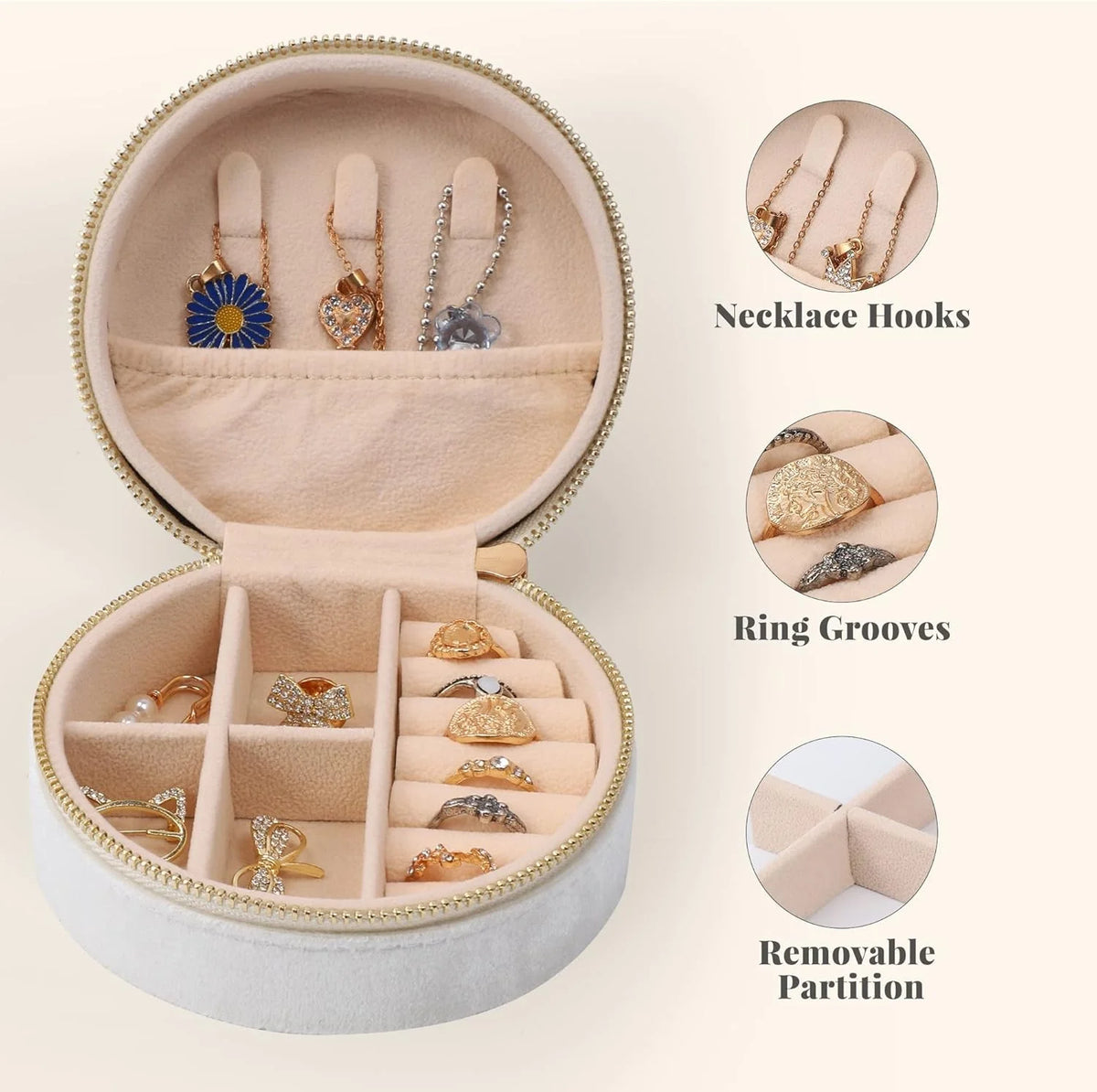 Small Round Velvet Travel Jewelry Box