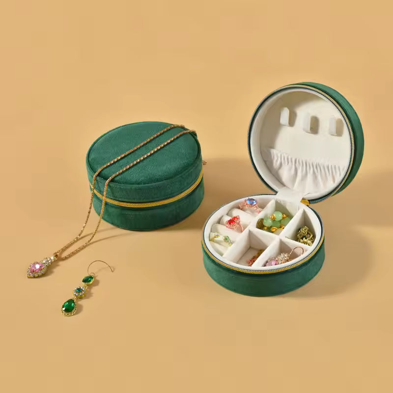 Small Round Velvet Travel Jewelry Box