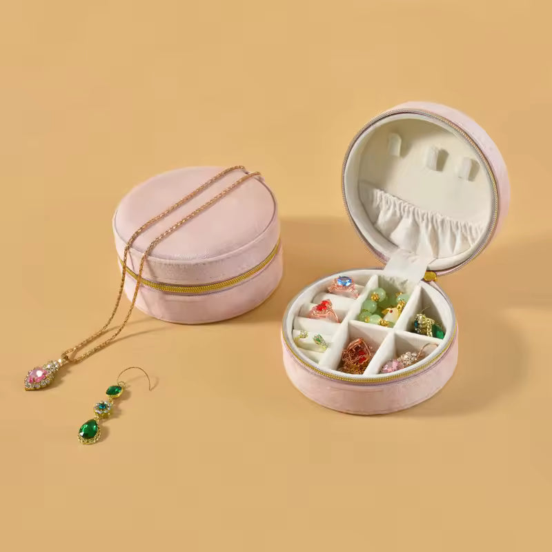 Small Round Velvet Travel Jewelry Box
