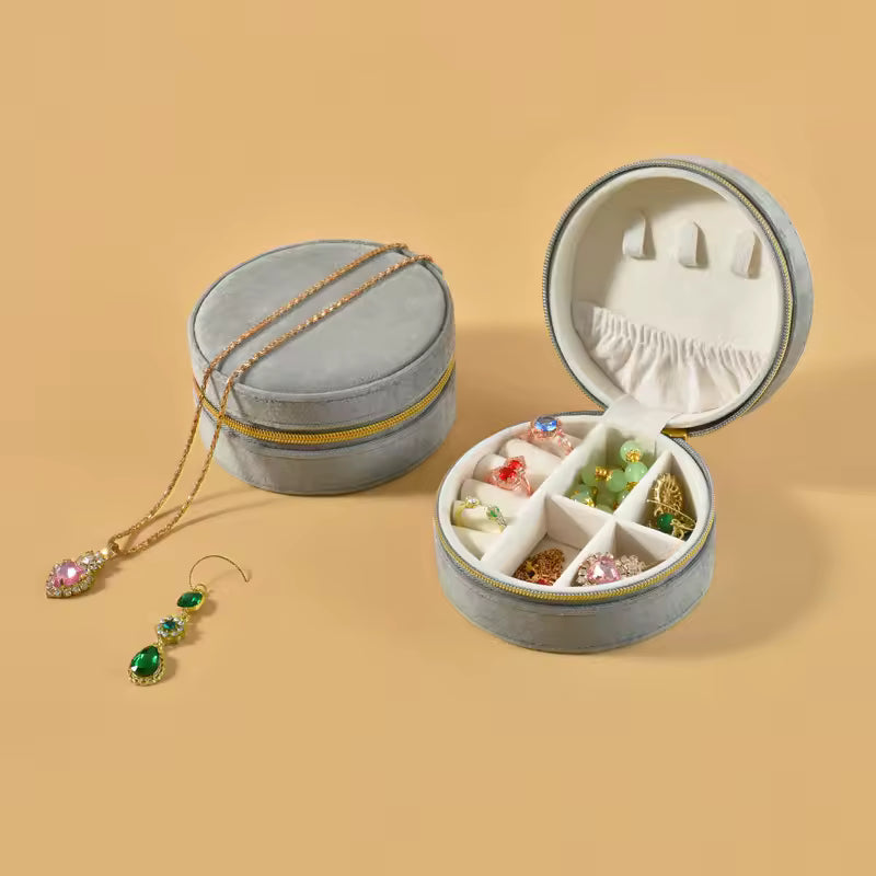 Small Round Velvet Travel Jewelry Box