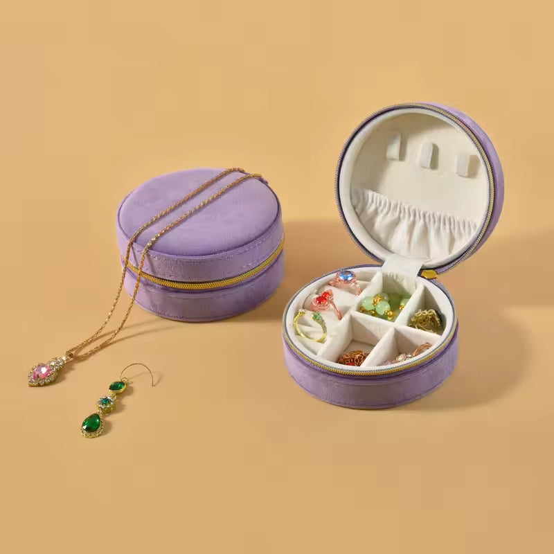Small Round Velvet Travel Jewelry Box