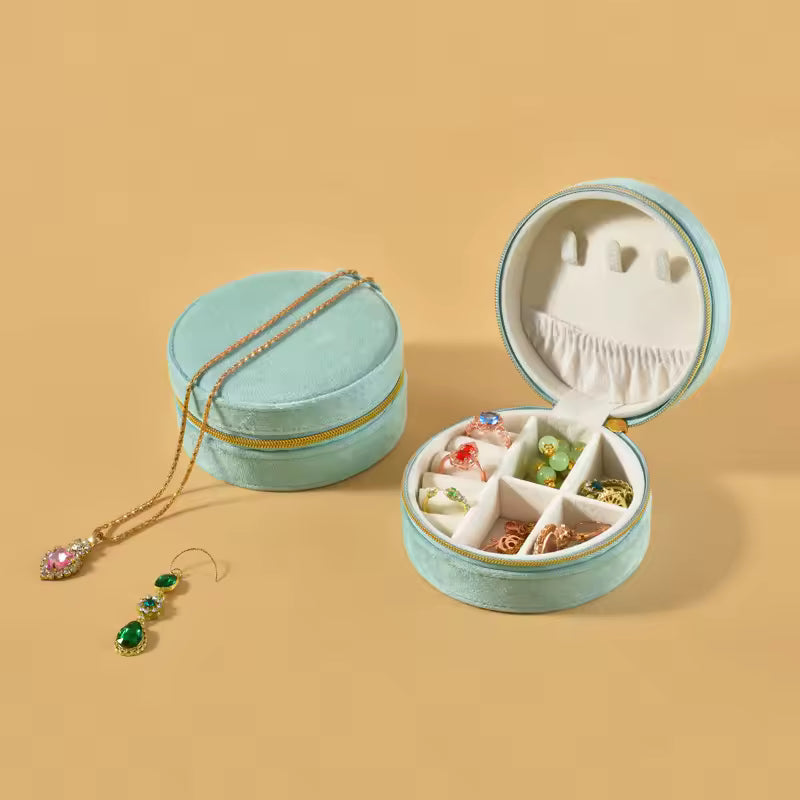 Small Round Velvet Travel Jewelry Box