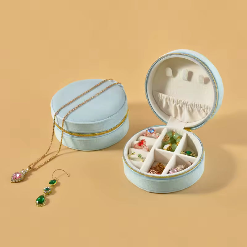 Small Round Velvet Travel Jewelry Box